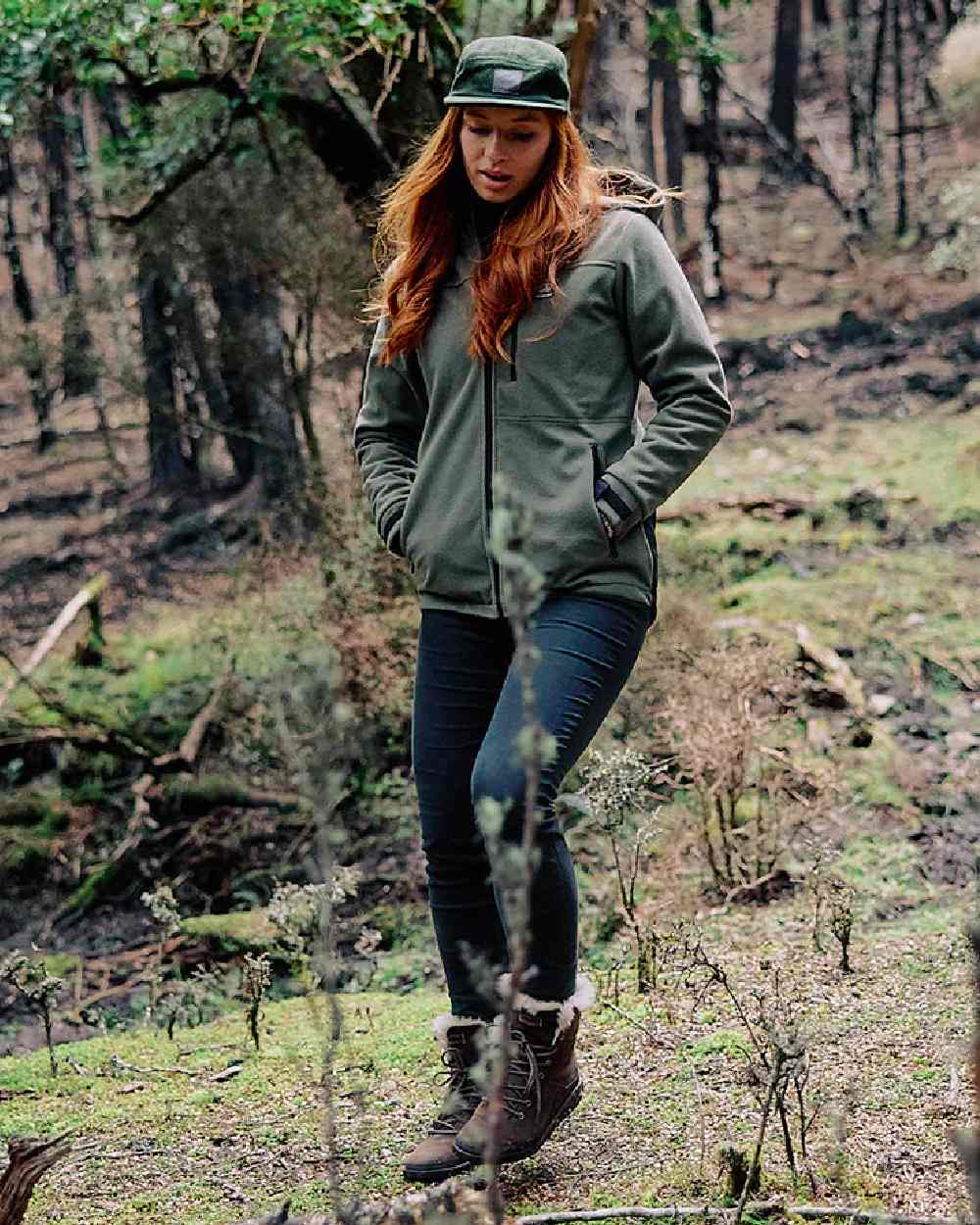 Forest Coloured Swanndri Womens High Rock Stormshield Jacket on outdoor background