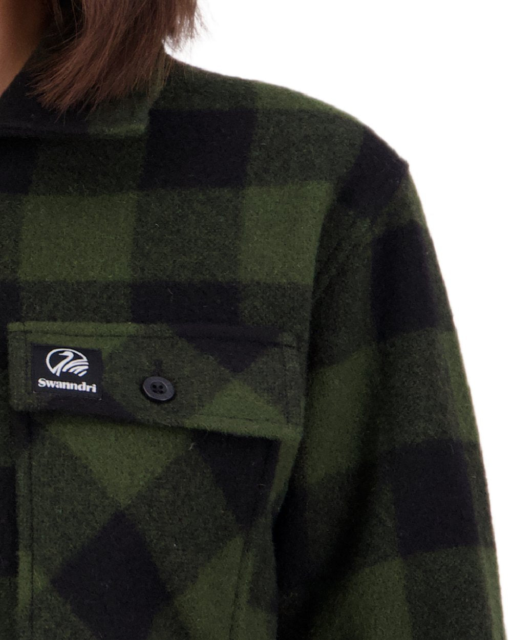 Olive Black Check Coloured Swanndri Womens Ranger Wool Bush Shirt on white background