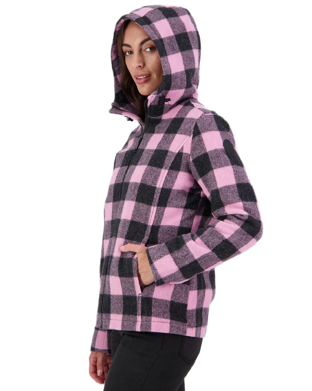 Shadow Blossom Check Coloured Swanndri Womens Seattle V2 Wool Hooded Sweater on white background