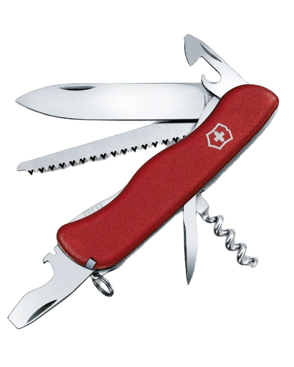 Red Coloured Victorinox Forester Swiss Army Pocket Knife on white background