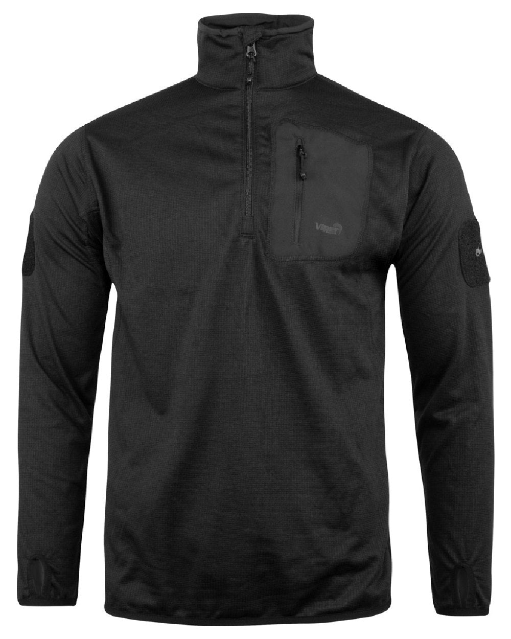 Black Coloured Viper Technical Mid Layer Fleece Top on white background