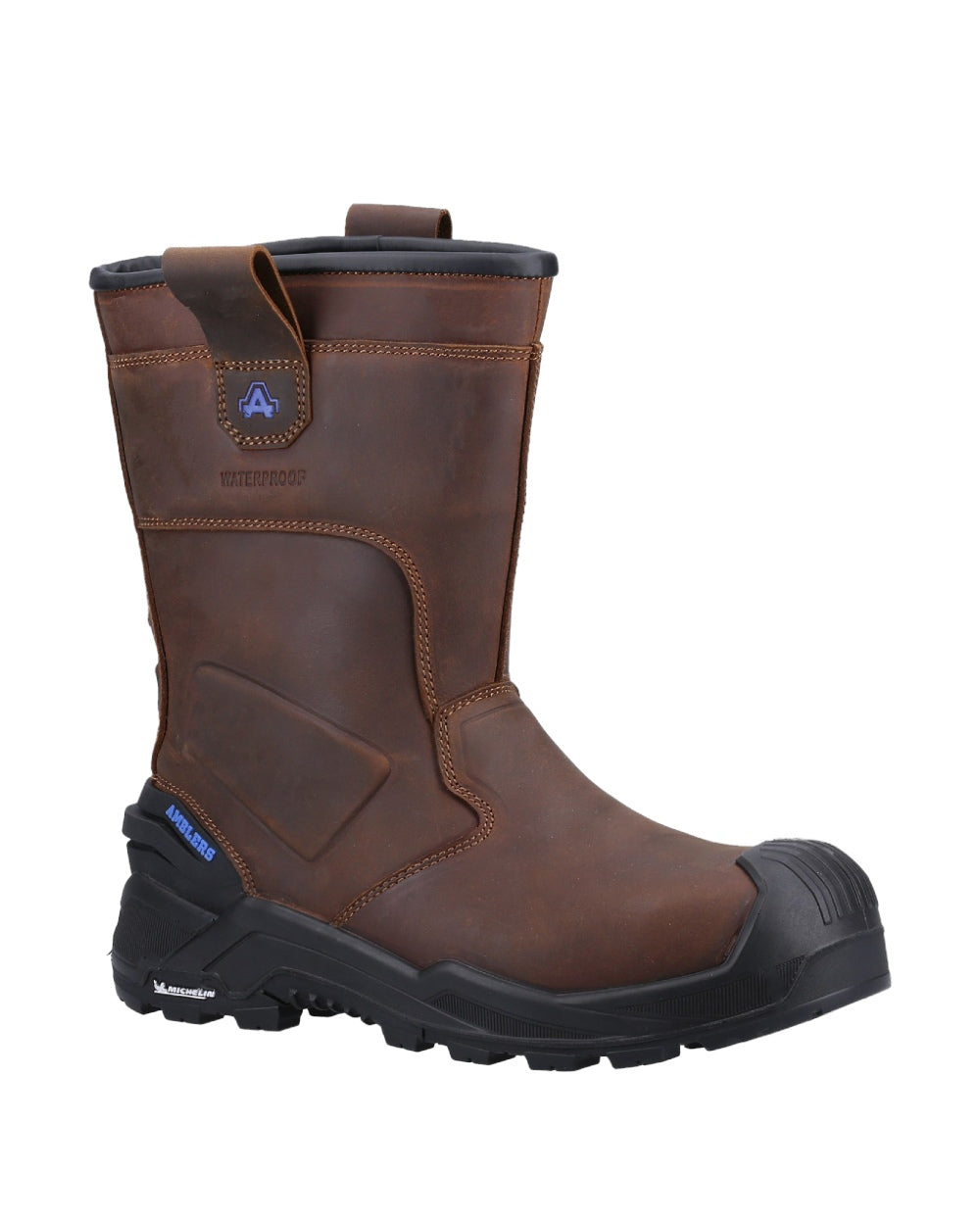 Brown coloured Amblers Safety AS983C Conqueror Waterproof Rigger Boots on white background