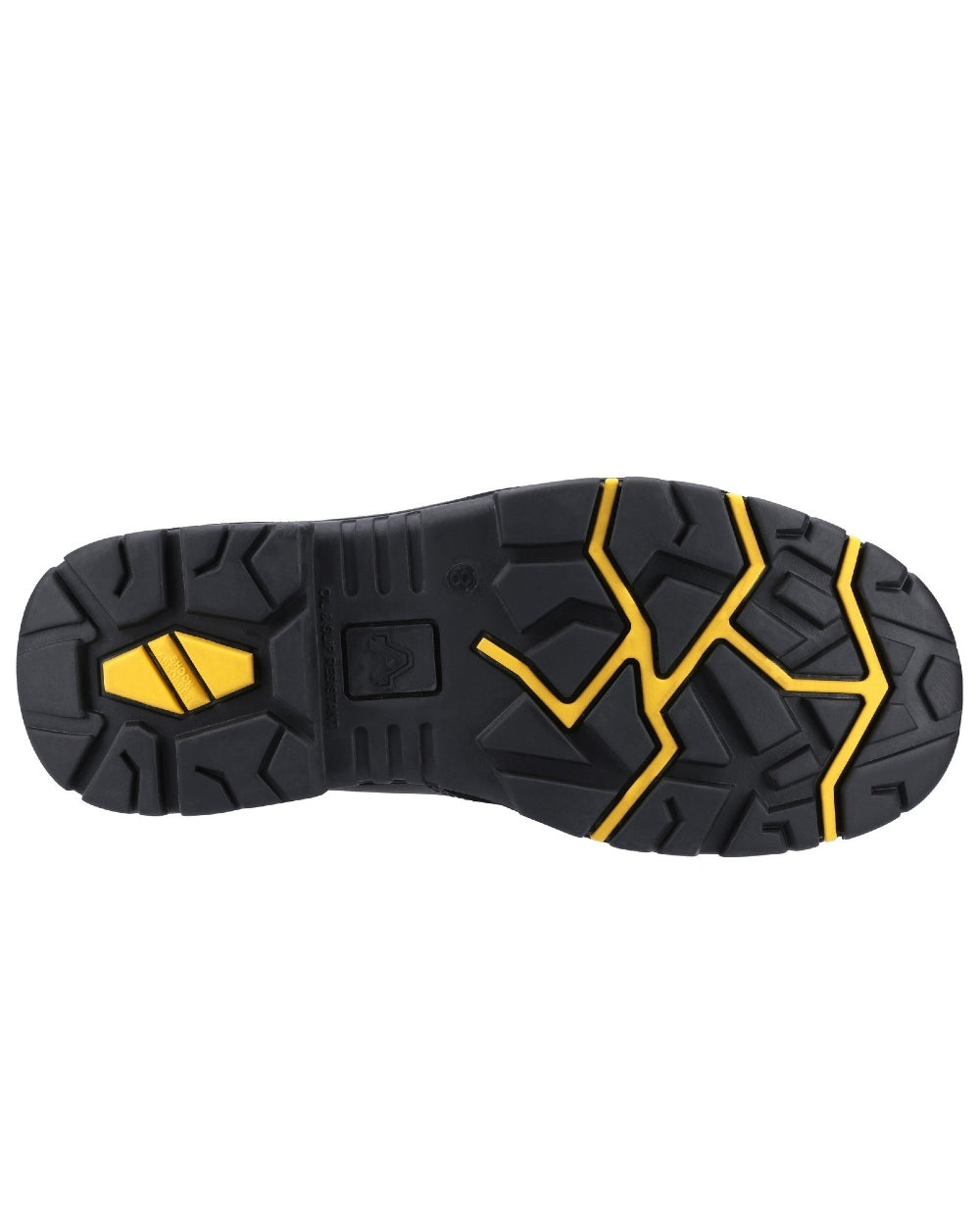 Black Coloured Amblers Safety AS303C Wrekin S3 SRC Waterproof Safety Boots Sole  on a white back ground