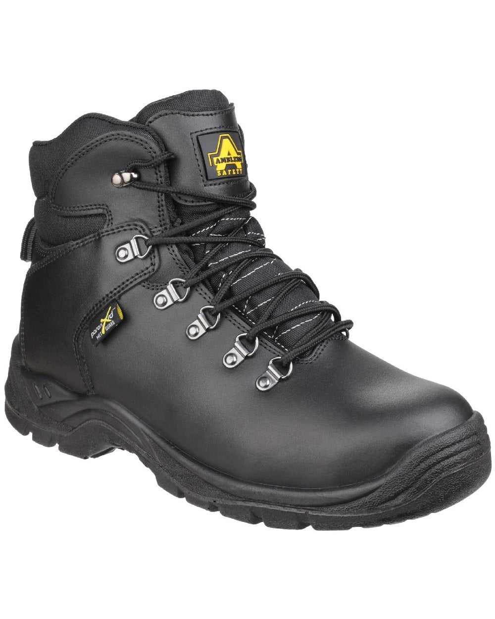 Black Coloured Amblers Safety AS335 Poron XRD Internal Metatarsal Safety Boots on a white background