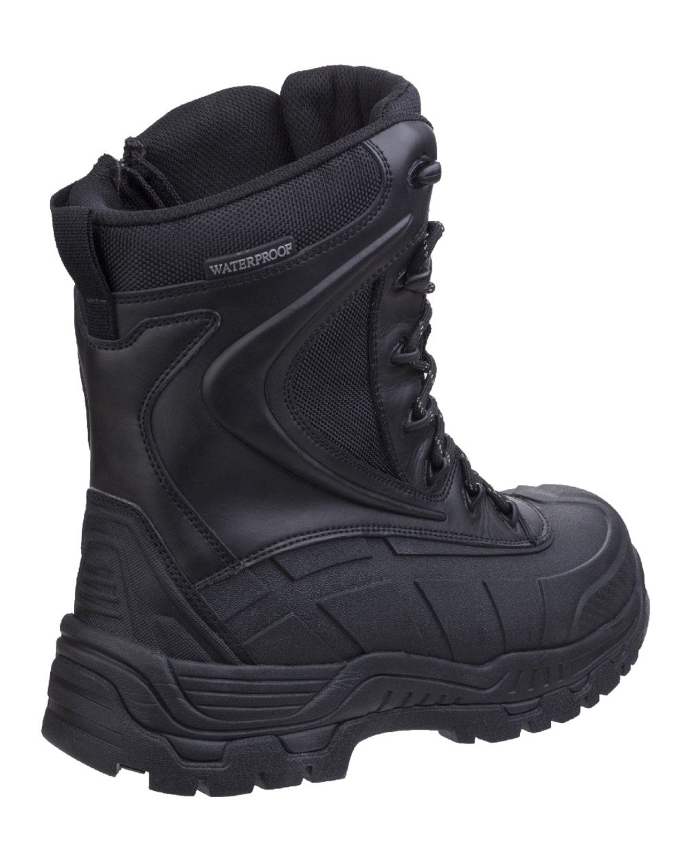 Black Coloured Amblers Safety AS440 Skomer Src Hybrid Hi-Leg Waterproof Safety Boots on a white back ground