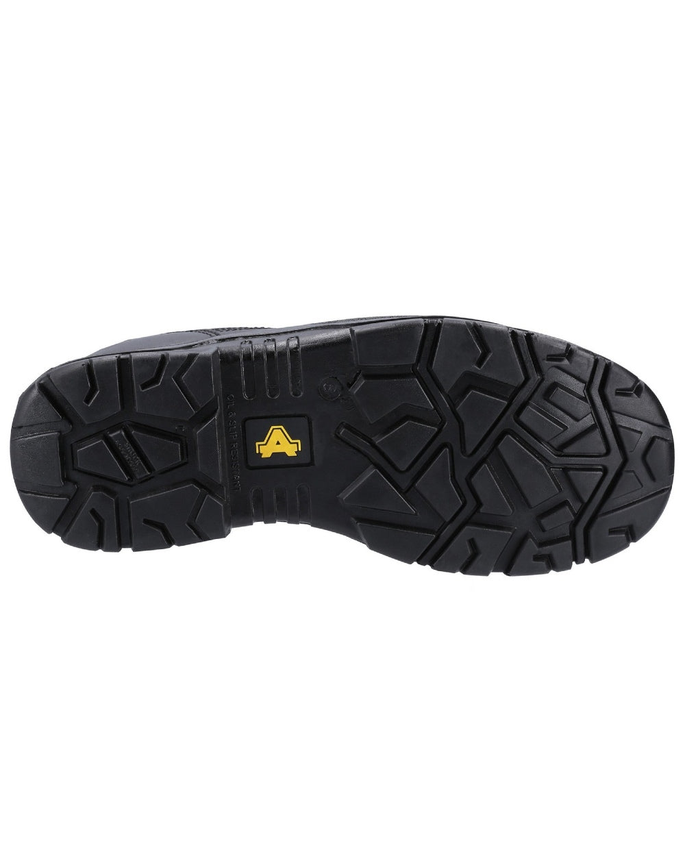 Black Coloured Amblers Safety FS009C Hi-leg Safety Boots Soleon a white background