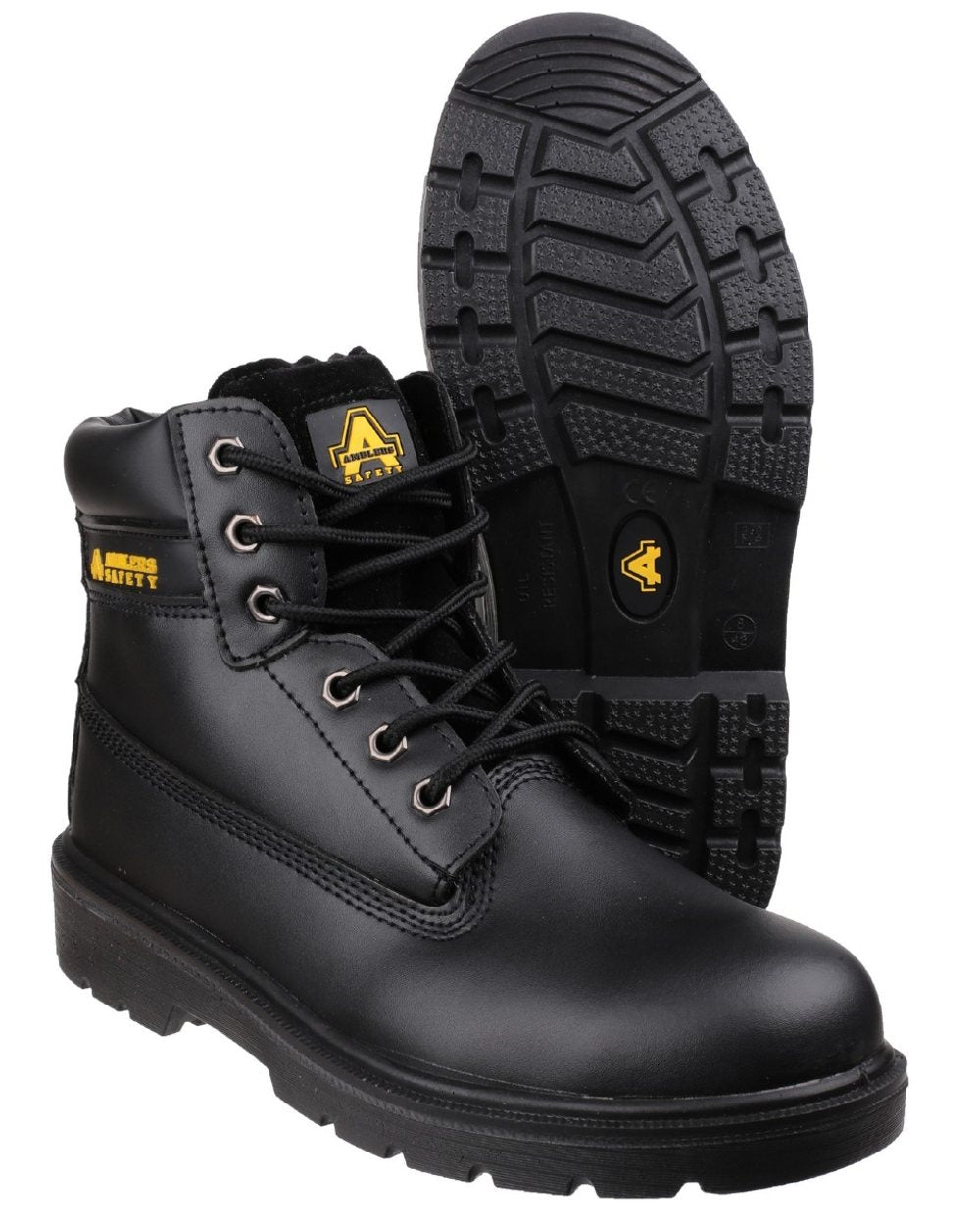 Black Coloured Amblers Safety FS112 Safety Boots on a white background