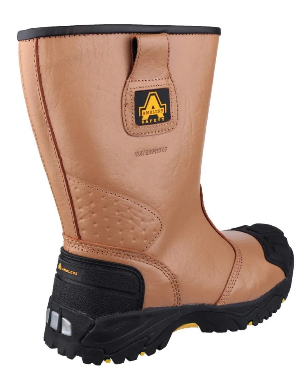 Tan Coloured Amblers Safety FS143 Waterproof S3 SRC Safety Rigger Boots On A White Background