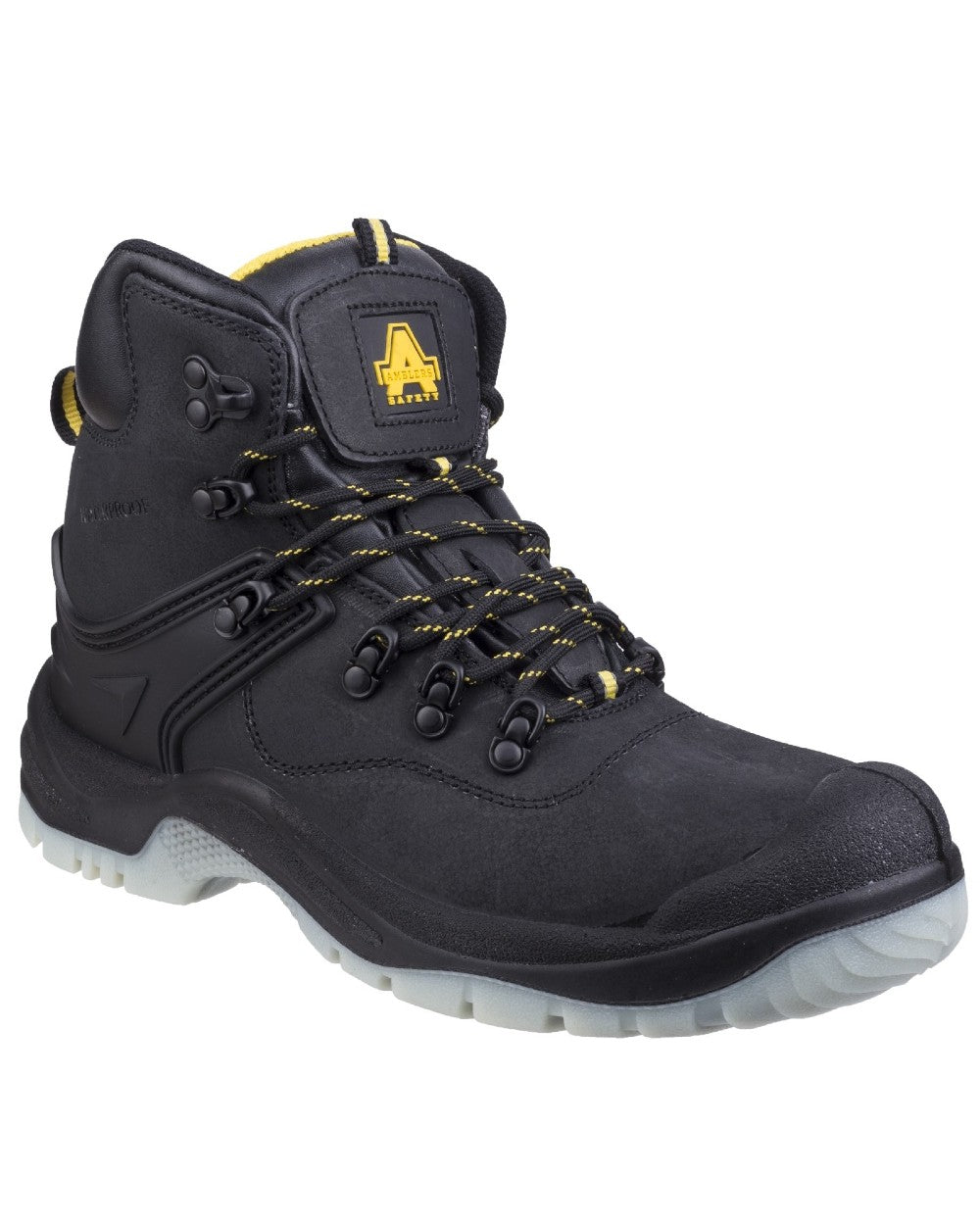 Black Coloured Amblers Safety FS198 Safety Boots on a white background