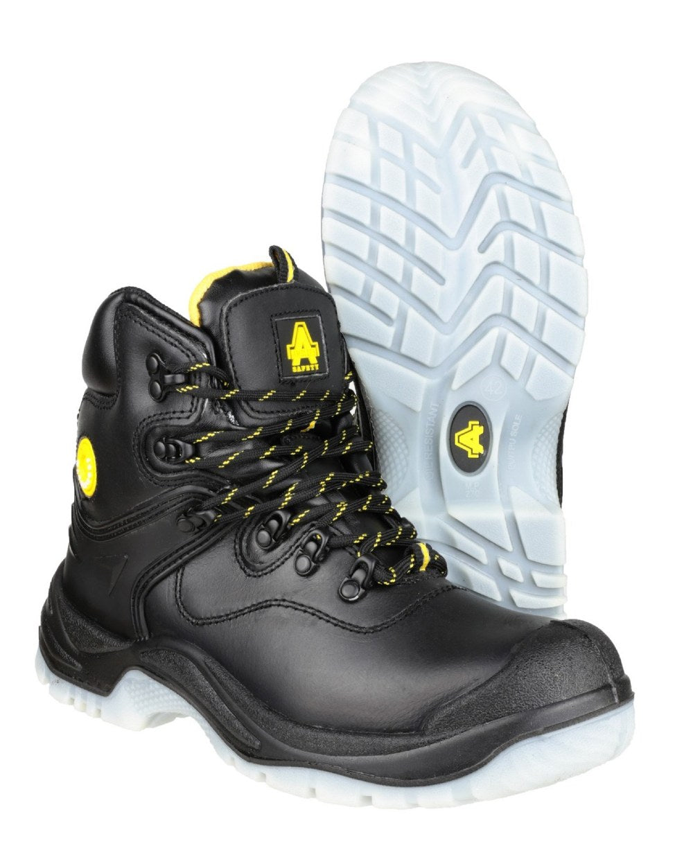 Black Coloured Amblers Safety FS198 Safety Boots on a white background