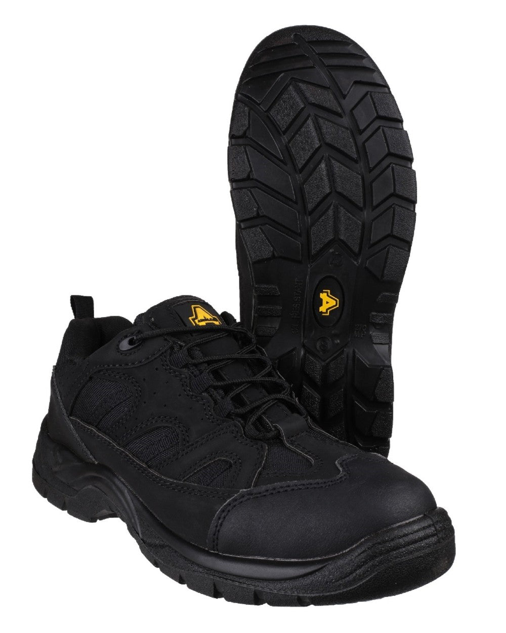 Black Coloured Amblers Safety FS214 Vegan Friendly Safety Shoes on a white background