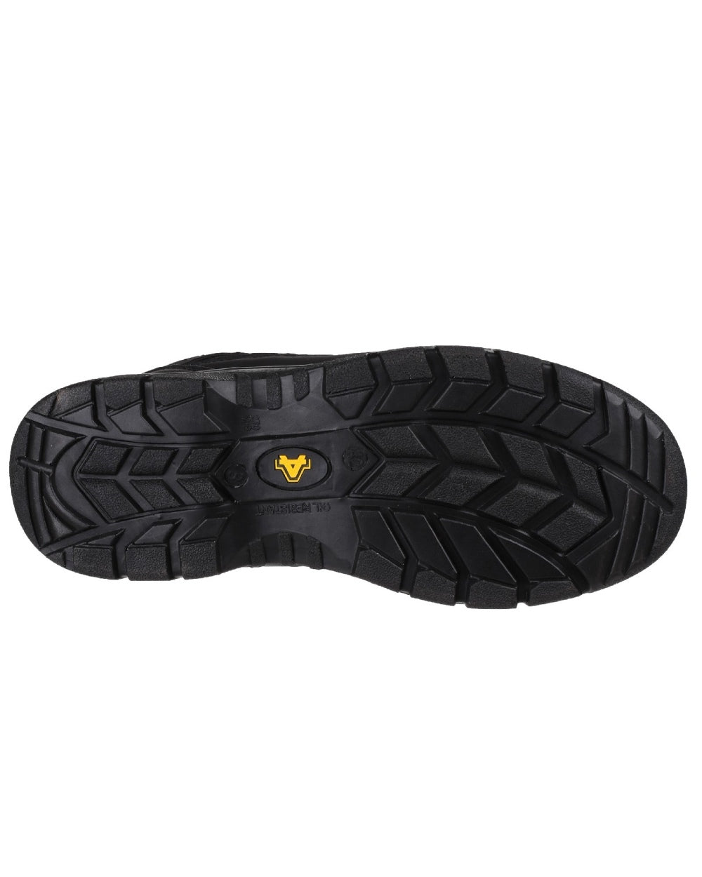 Black Coloured Amblers Safety FS214 Vegan Friendly Safety Shoes Sole on a white background