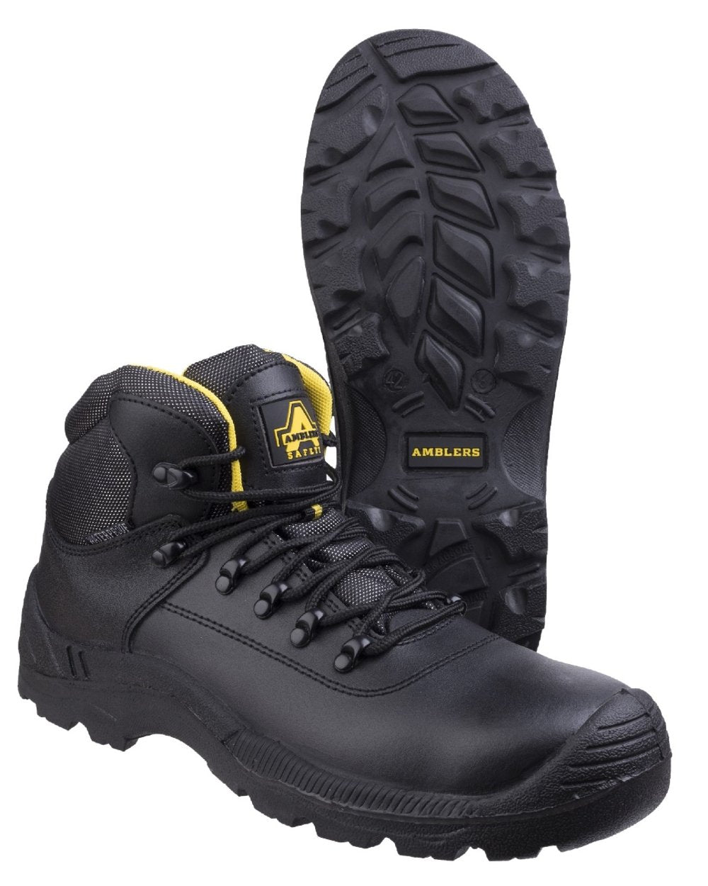 Black Coloured Amblers Safety FS220 Safety Boots on a white background