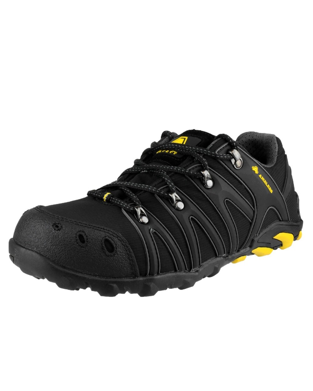 Black Coloured Amblers Safety FS23 Soft Shell Safety Trainer on a white background
