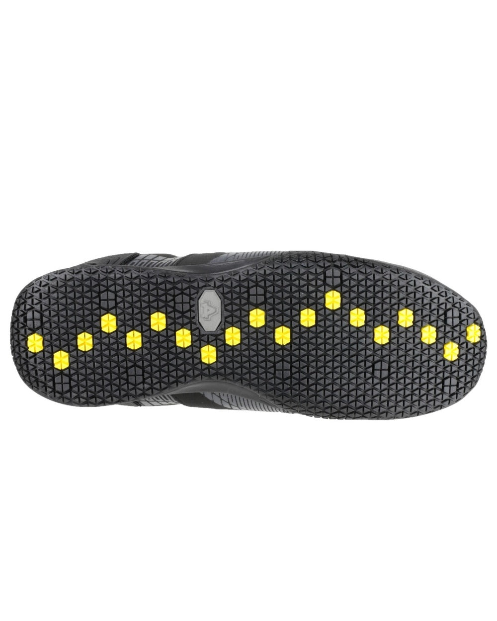 Black Coloured Amblers Safety FS29C Waterproof Metal Free Non Leather Safety Trainer  Sole on a white background