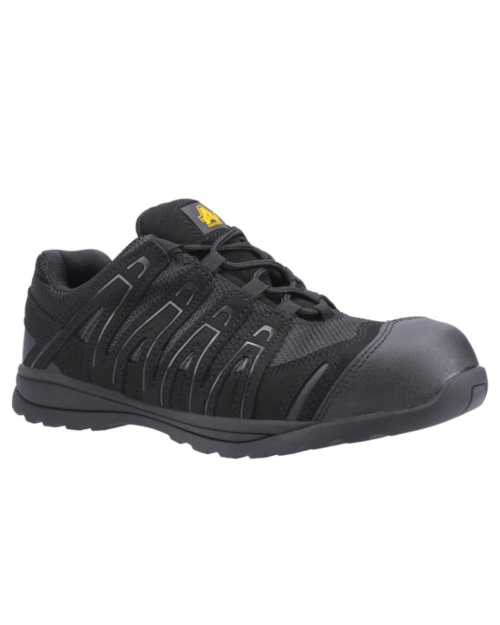 Black Coloured Amblers Safety FS40C Safety Trainers on a white background