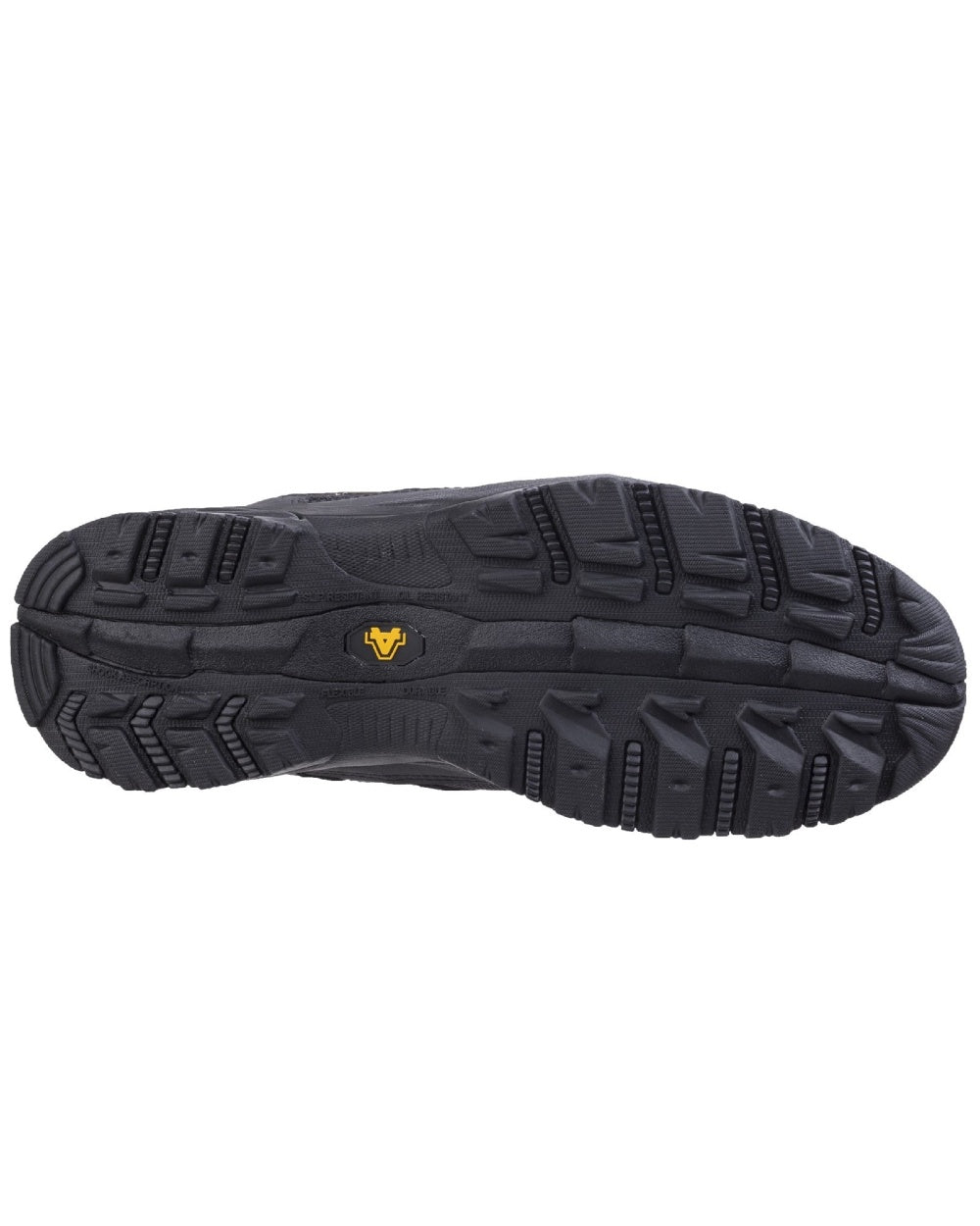 Black Coloured Amblers Safety FS68C Fully Composite Metal Free Safety Trainer Sole on a white background