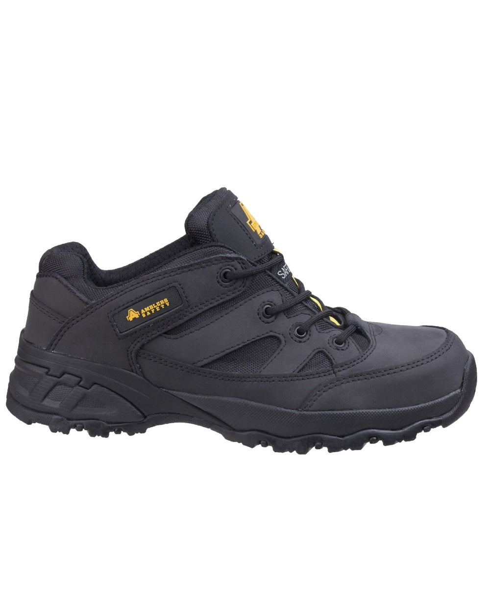 Black Coloured Amblers Safety FS68C Fully Composite Metal Free Safety Trainer on a white background