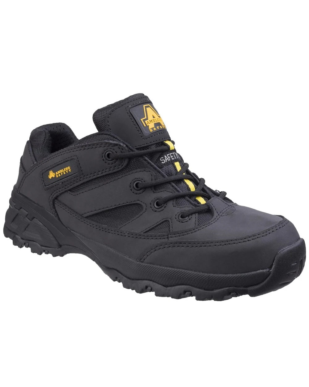 Black Coloured Amblers Safety FS68C Fully Composite Metal Free Safety Trainer on a white background