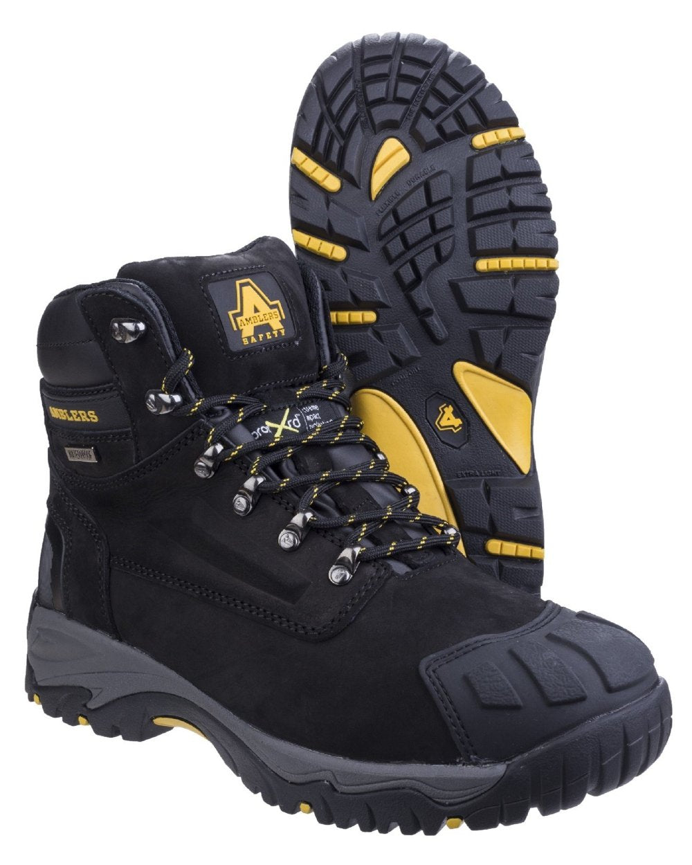 Black Coloured Amblers Safety Mens FS987 Waterproof Safety Boots on a white background