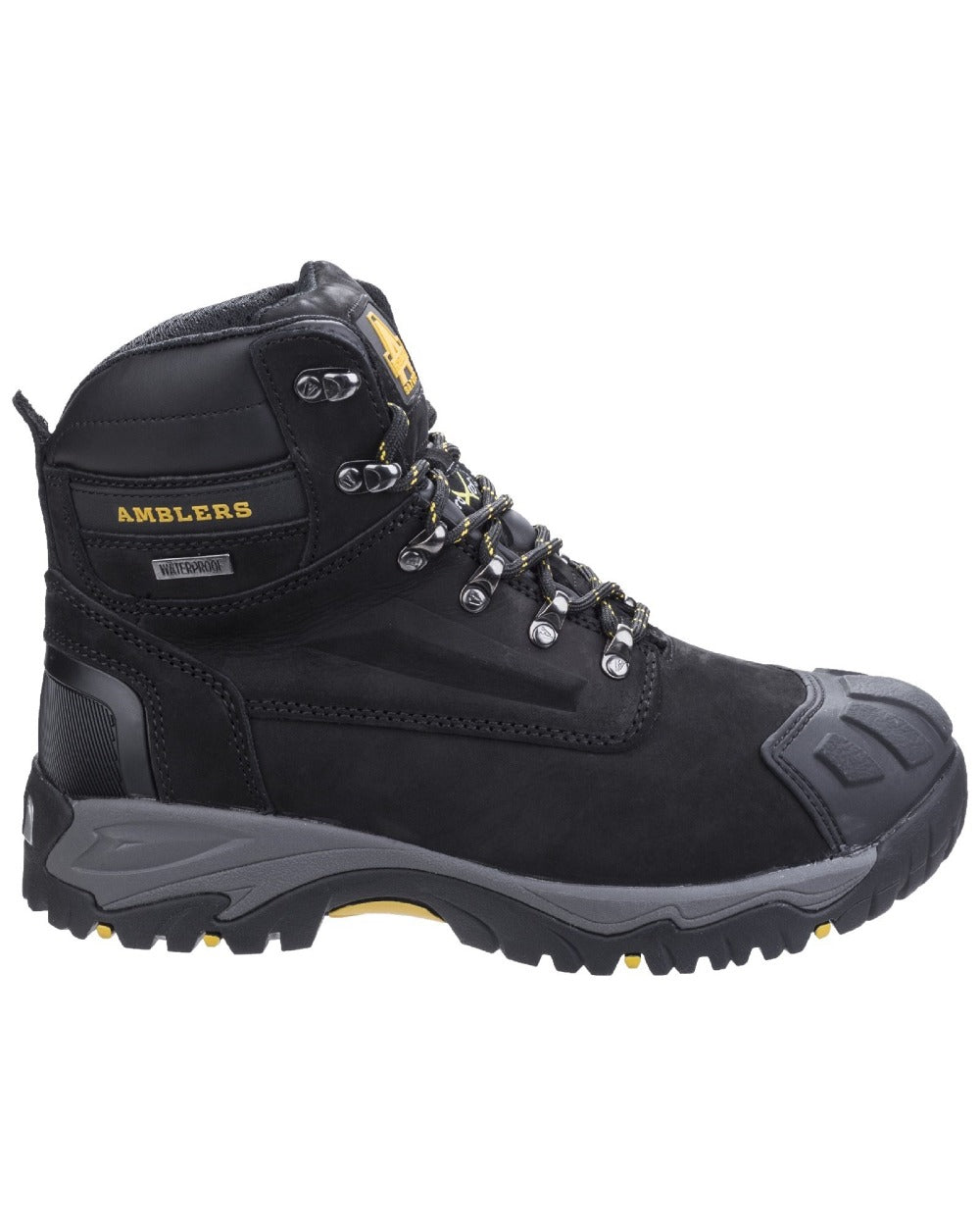 Black Coloured Amblers Safety Mens FS987 Waterproof Safety Boots on a white background