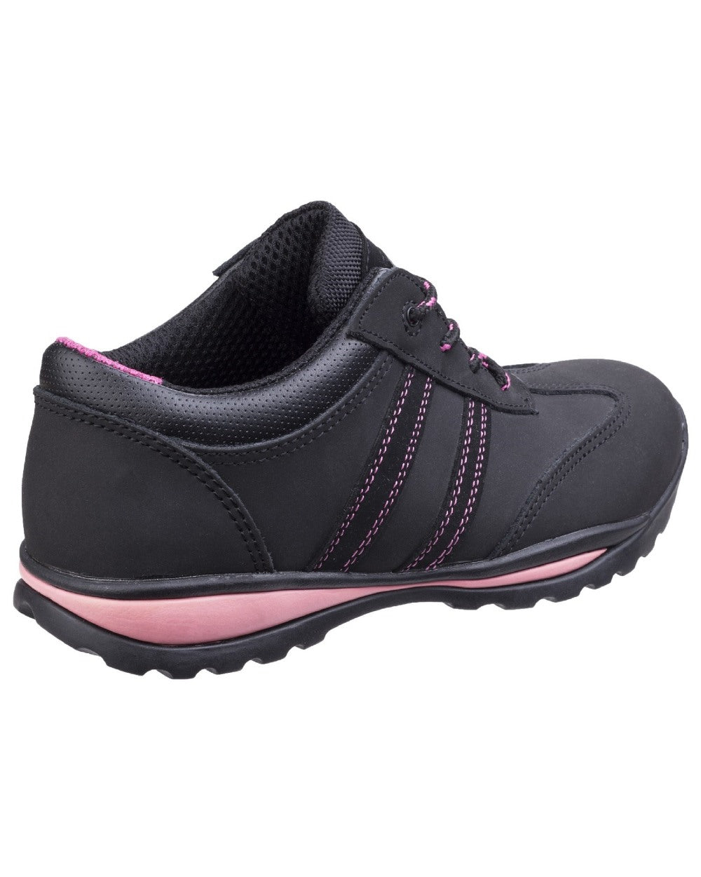 Black Pink Coloured Amblers Safety FS47 Safety Trainer on a white background