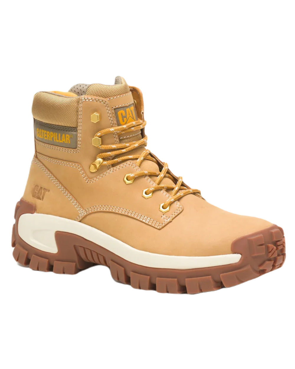 Honey Coloured Caterpillar Invader Hiker Safety Boot On A White Background