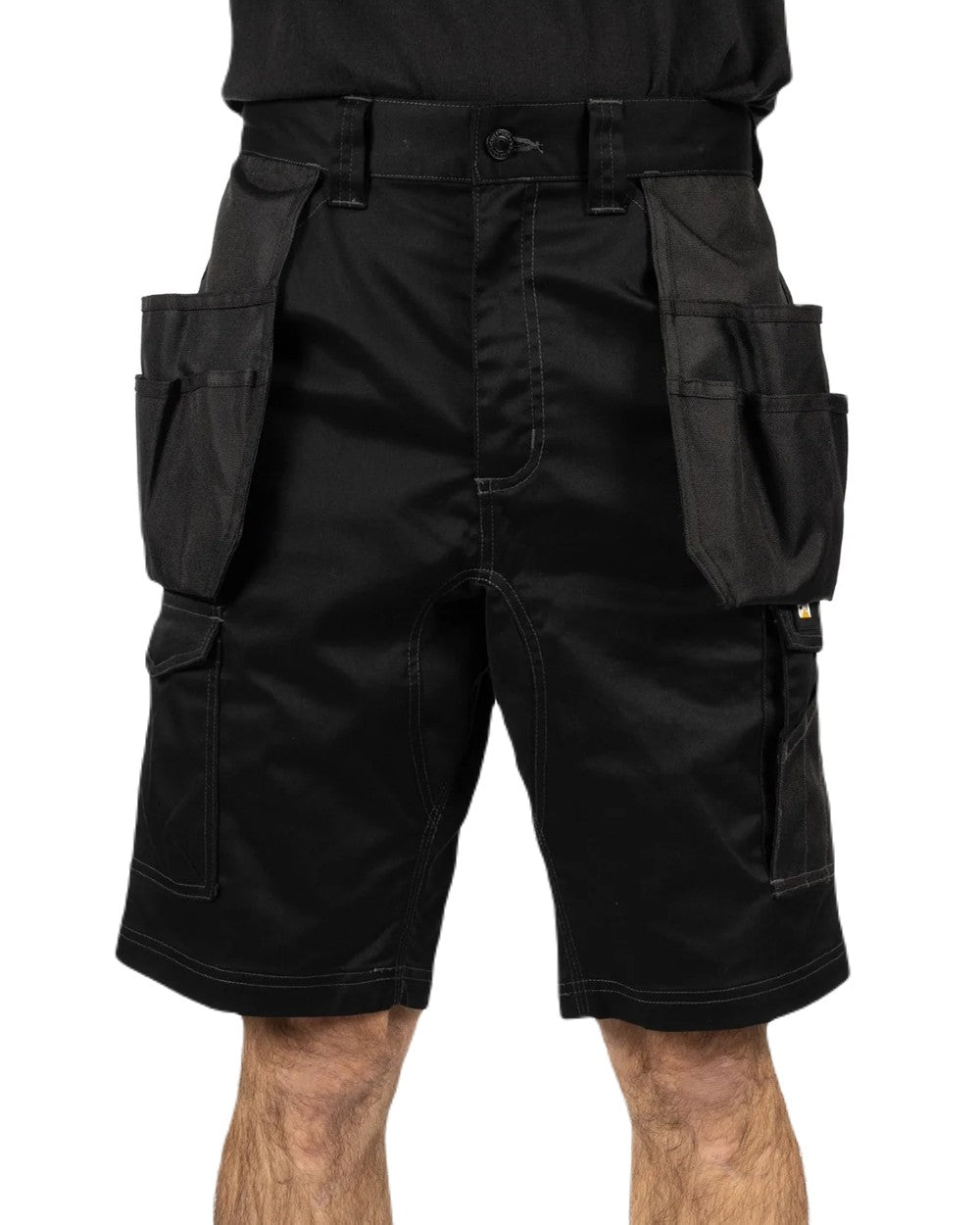 Black Coloured Caterpillar Mens Essential Stretch Holster Shorts on White Backgroud