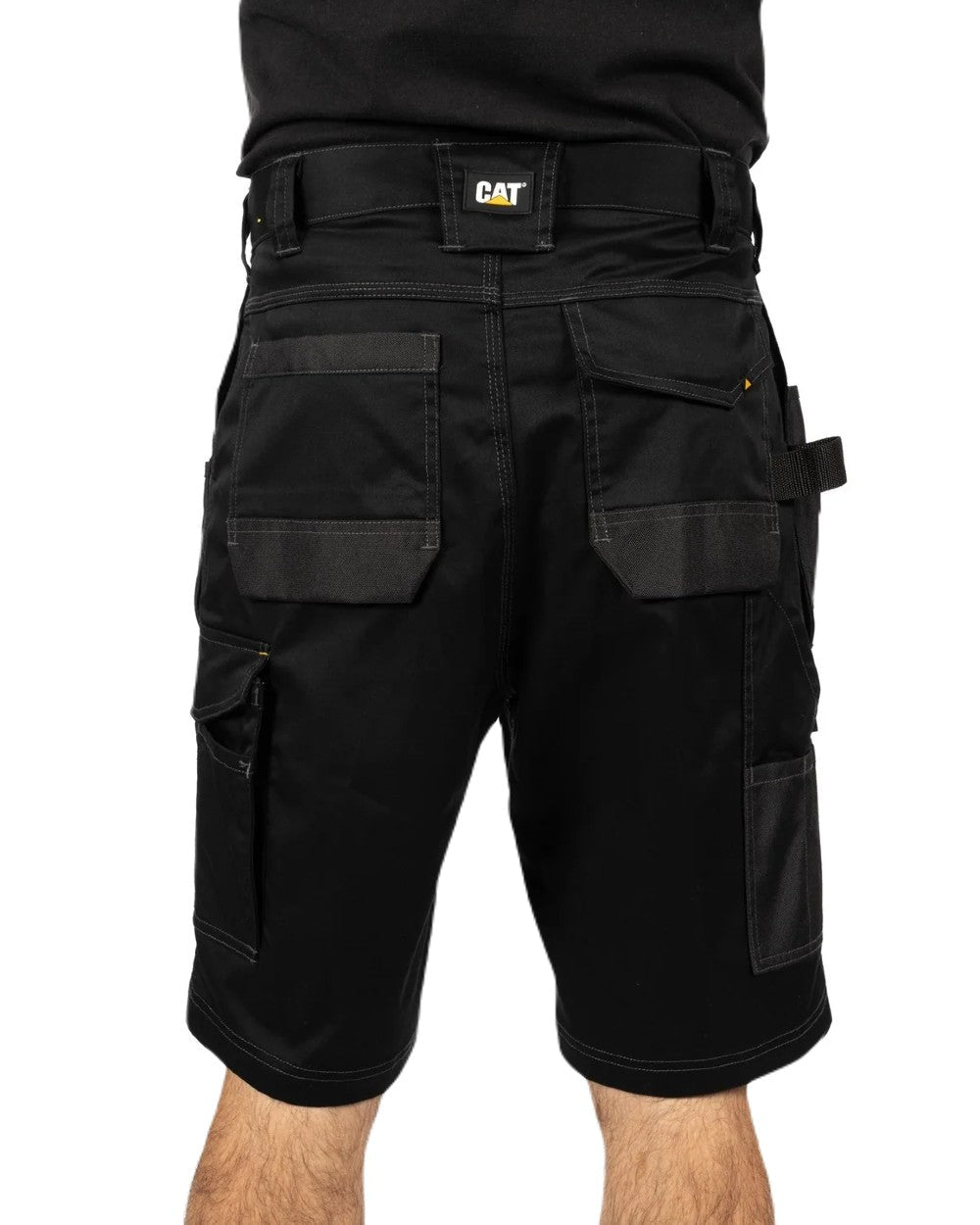 Black Coloured Caterpillar Mens Essential Stretch Holster Shorts on White Backgroud