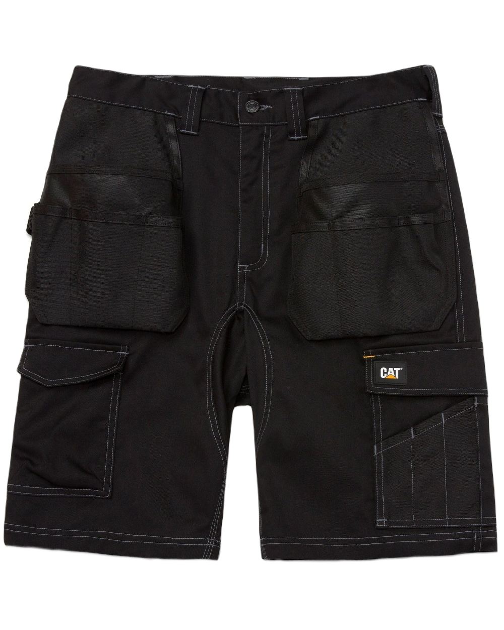 Black Coloured Caterpillar Mens Essential Stretch Holster Shorts on White Backgroud
