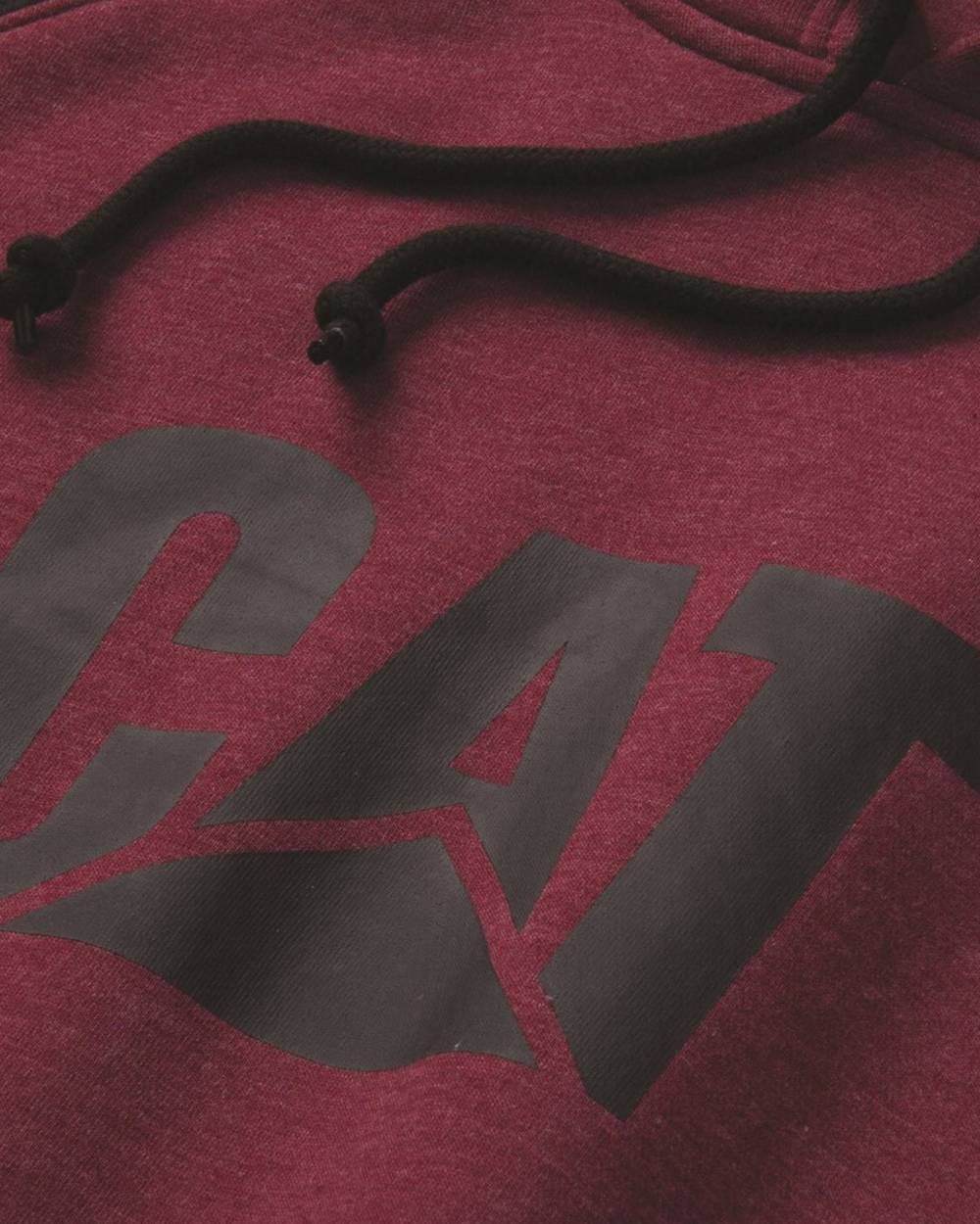 Carmenere Heather Black Coloured Caterpillar Mens Raglan Hooded Sweatshirt on White Background