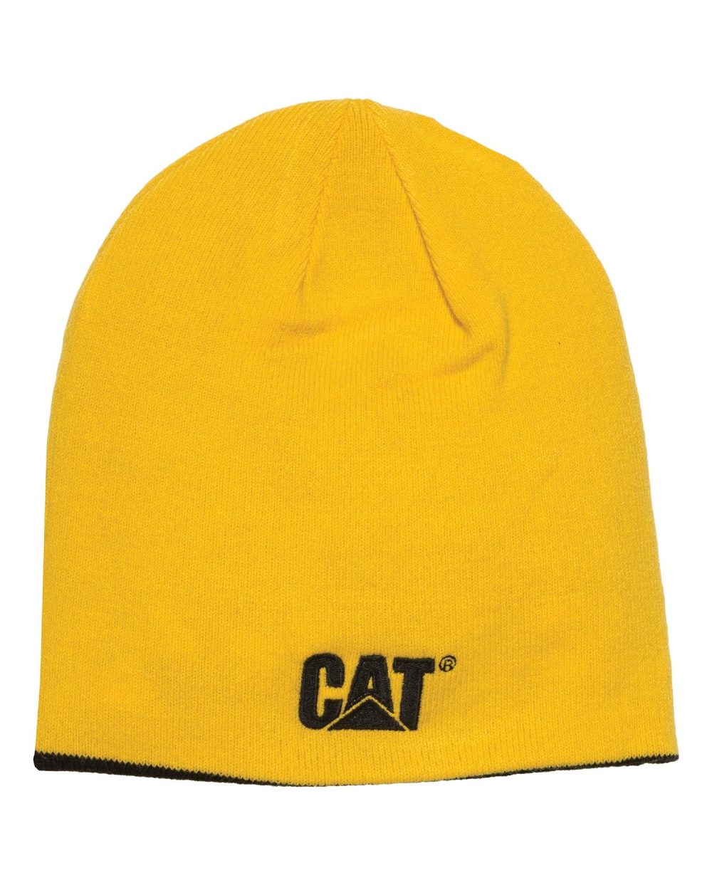 Yellow Coloured Caterpillar Reversible Logo Cap On A White Background