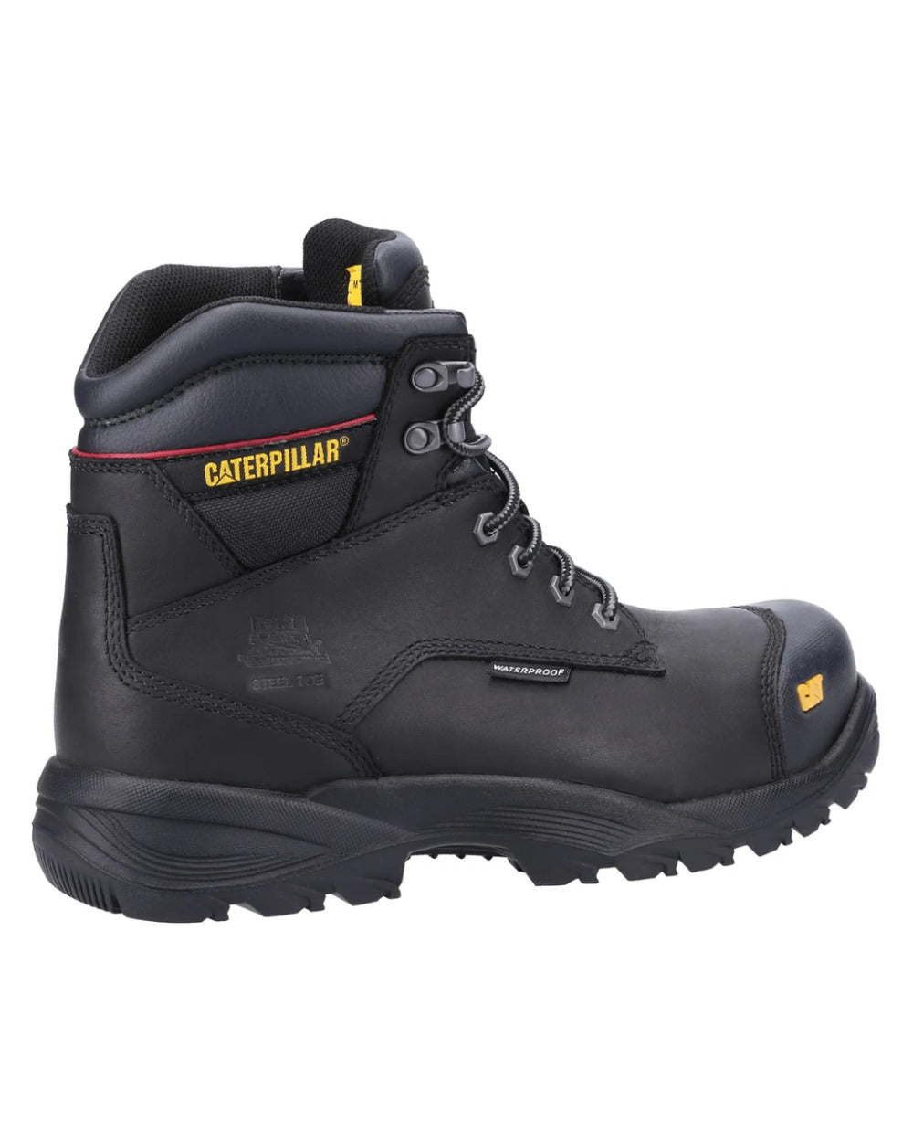 Black Coloured Caterpillar Spiro Waterproof Safety Boot On A White Background