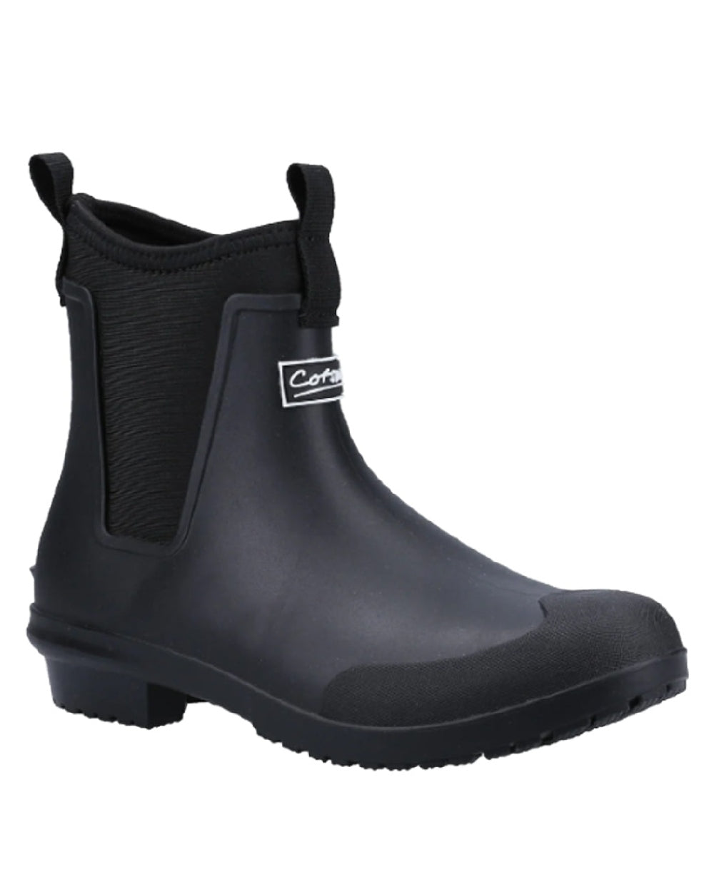 Black coloured Cotswold Grosvenor Wellington Boots on white background