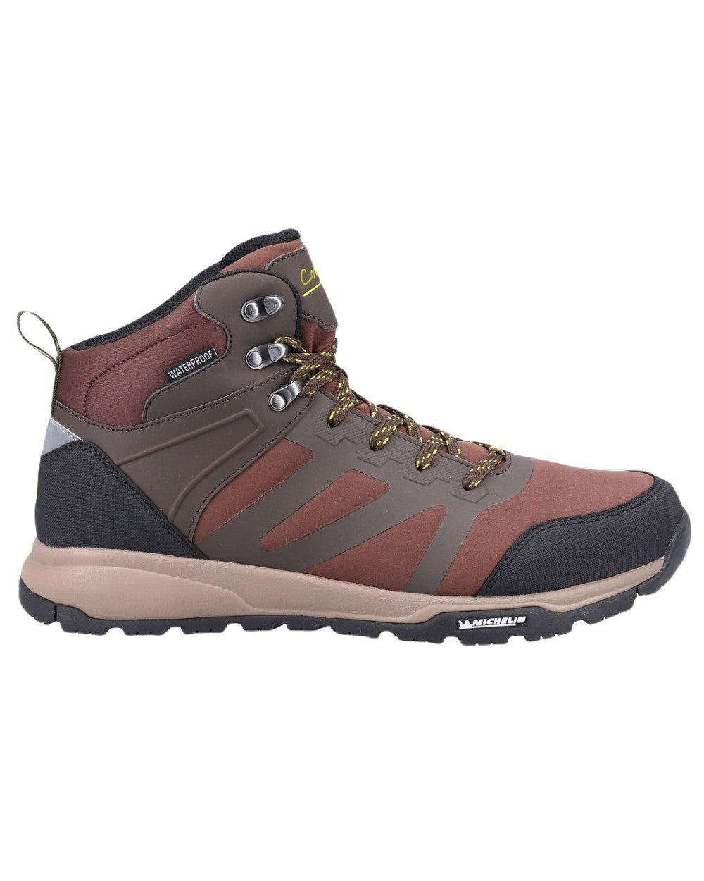 Brown coloured Cotswold Kingham Mid Mens Boots on white background