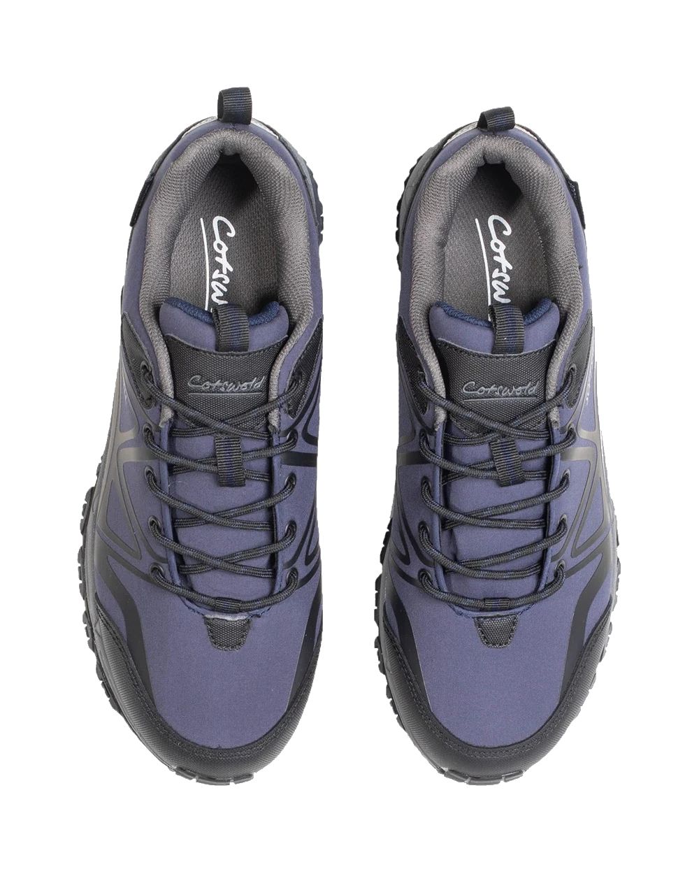 Blue/Black/Grey coloured Cotswold Mens Abbeydale Low Hiking Shoes on white background