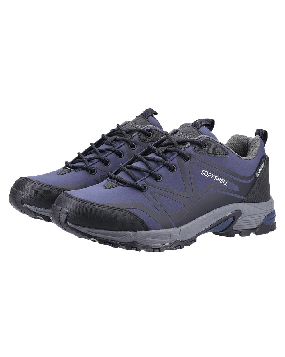 Blue/Black/Grey coloured Cotswold Mens Abbeydale Low Hiking Shoes on white background