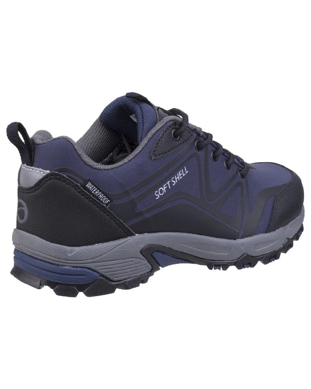 Blue/Black/Grey coloured Cotswold Mens Abbeydale Low Hiking Shoes on white background