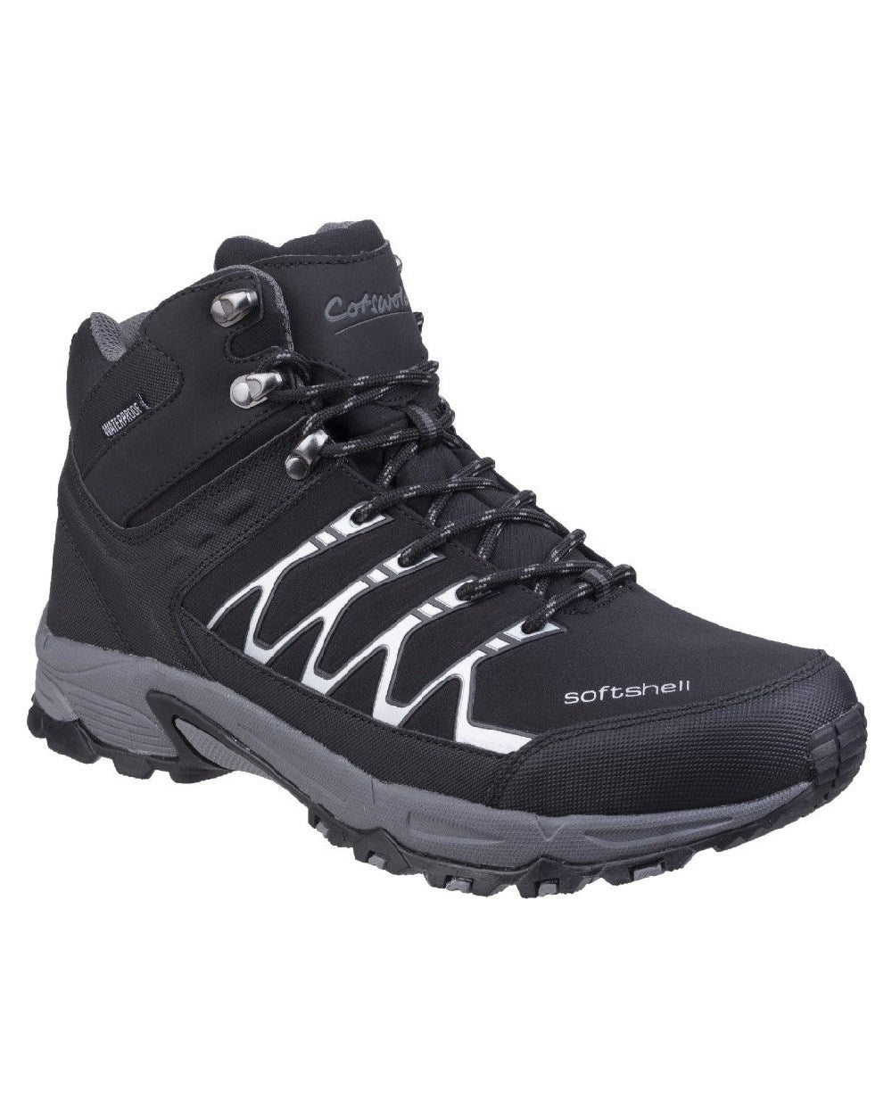 Black coloured Cotswold Mens Abbeydale Mid Hiking Boots on white background
