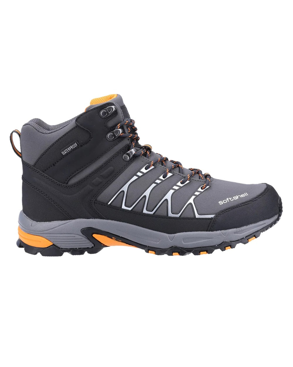 Grey/Orange coloured Cotswold Mens Abbeydale Mid Hiking Boots on white background