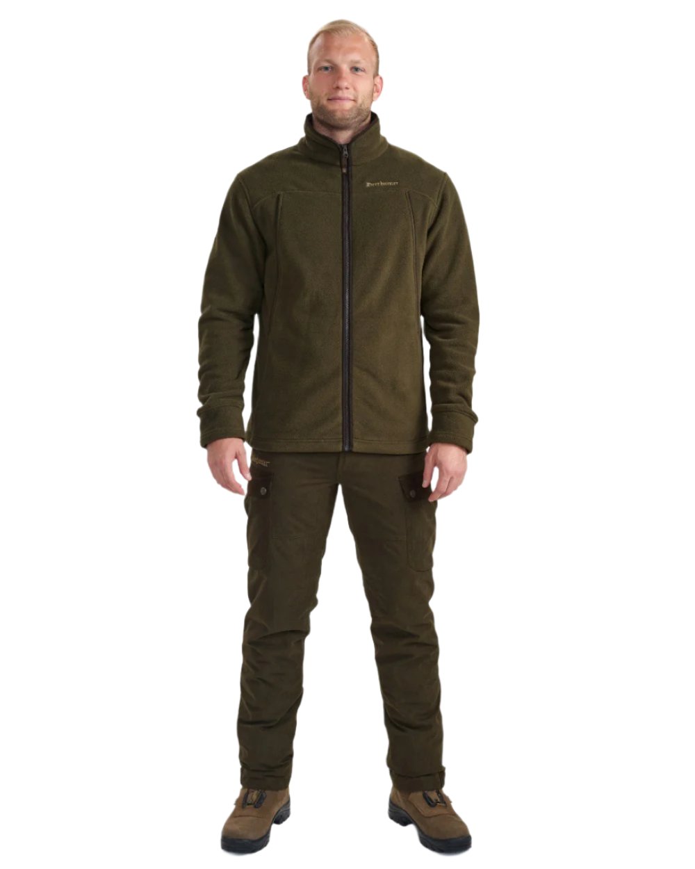 Tarmac Green Coloured Deerhunter Eagle Fleece Jacket On A White Background