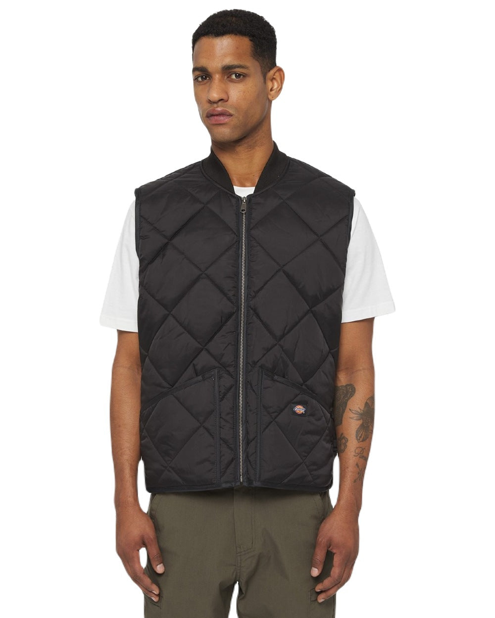 Black Coloured Dickies Mens Diamond Quilted Gilet on White Background