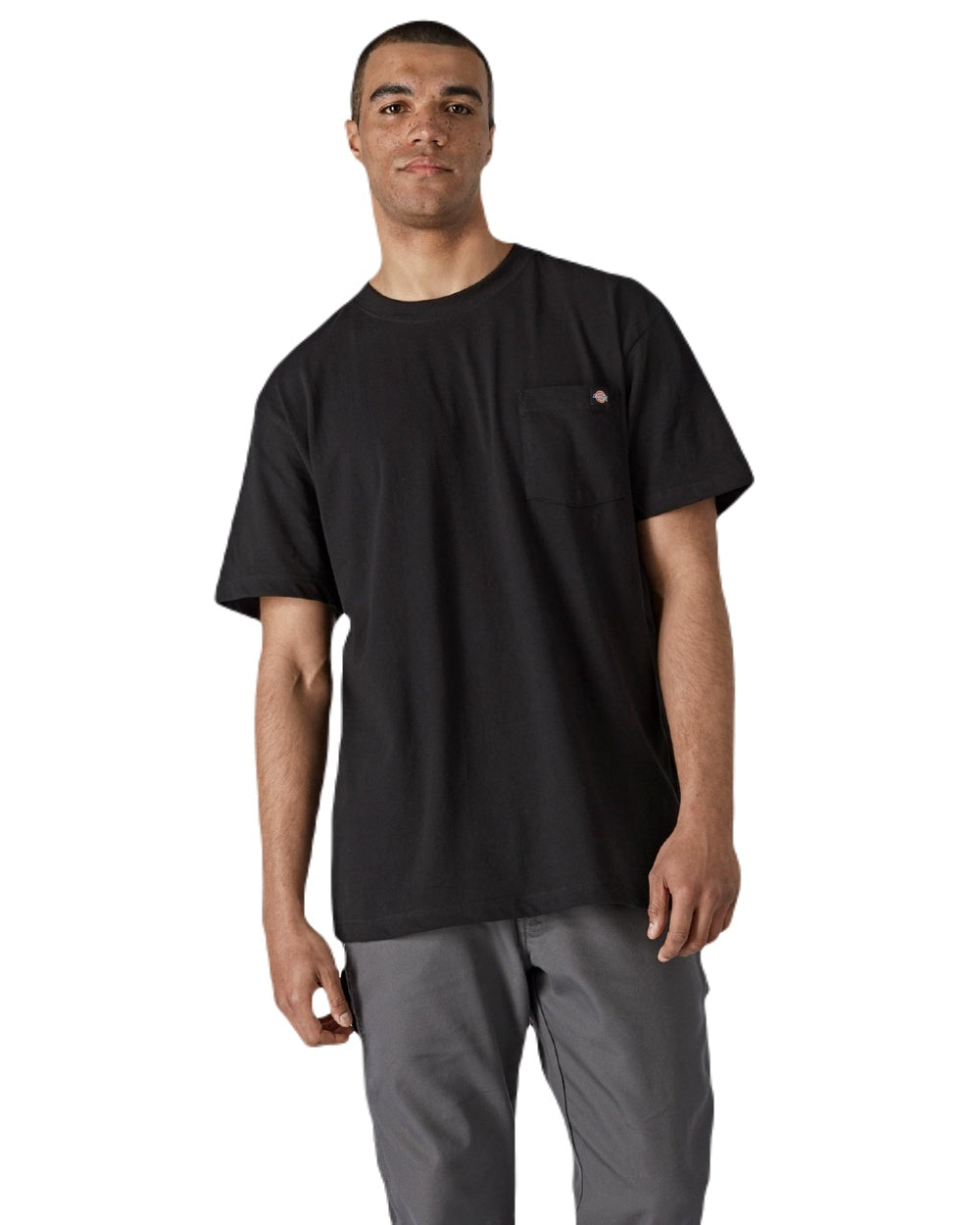 Black Coloured Dickies Mens Short Sleeve Pocket Cotton T-Shirt on White Background