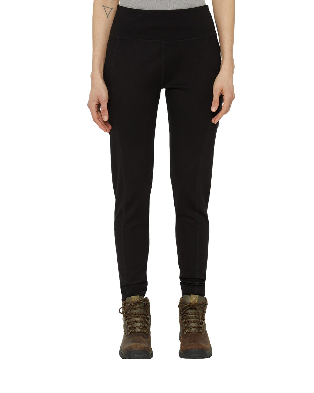 Black Coloured Dickies Womens Double Pocket Leggings on White Background