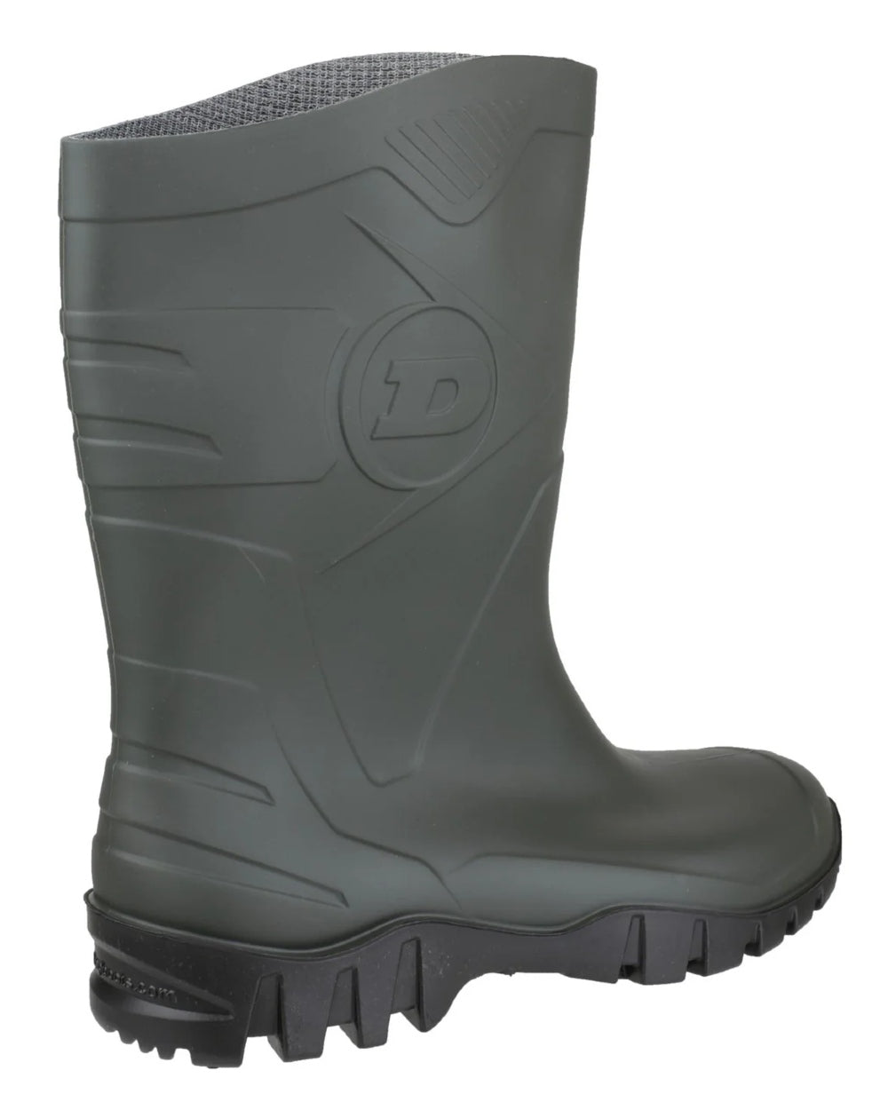 Green coloured Dunlop Dee Calf Length Wellingtons on white background