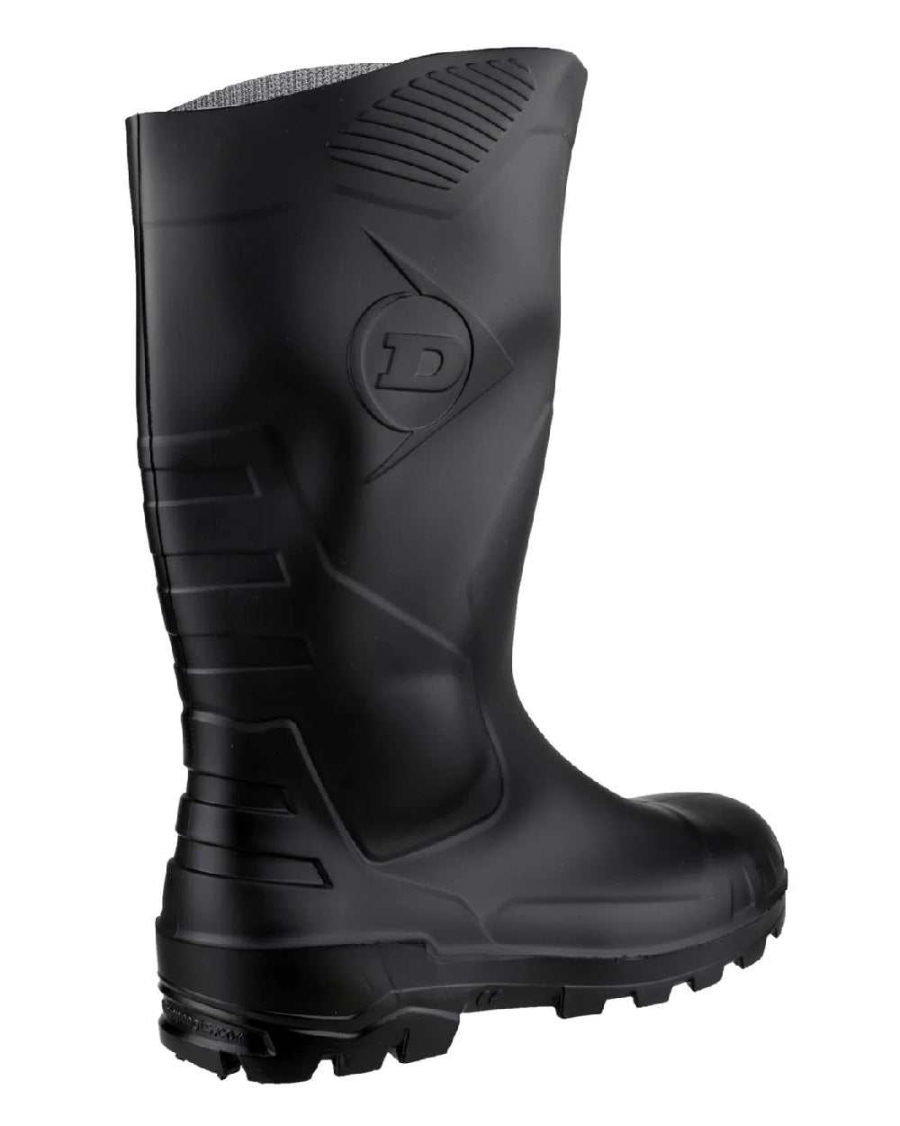 Black coloured Dunlop Devon Full Safety Wellingtons on white background