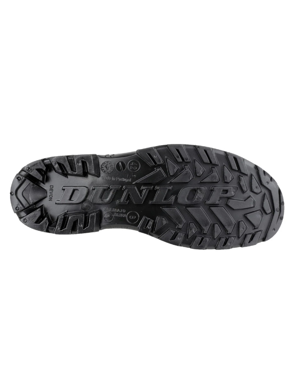 Green/Black coloured Dunlop Devon Full Safety Wellingtons on white background