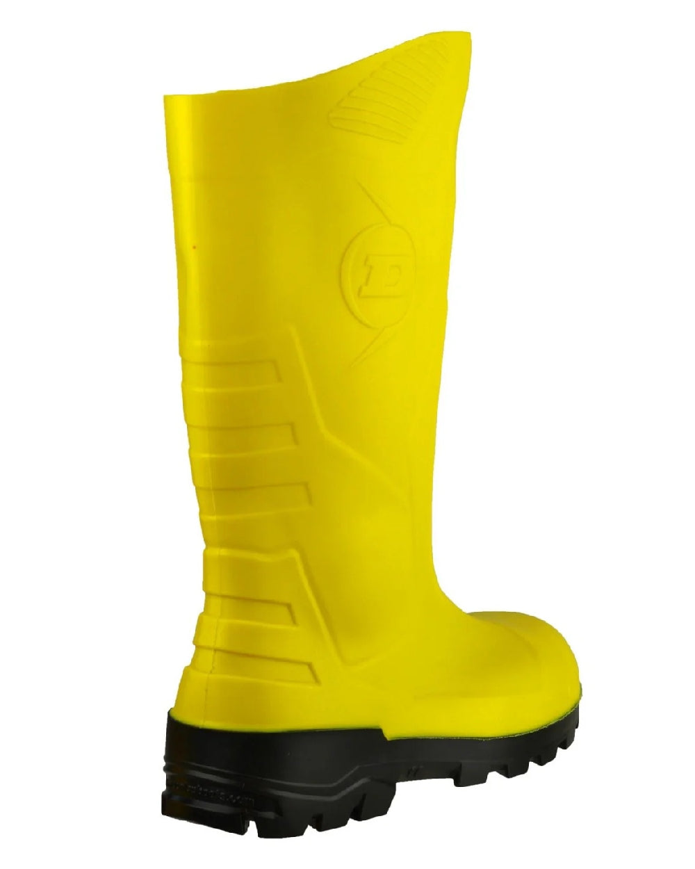 Yellow coloured Dunlop Devon Full Safety Wellingtons on white background