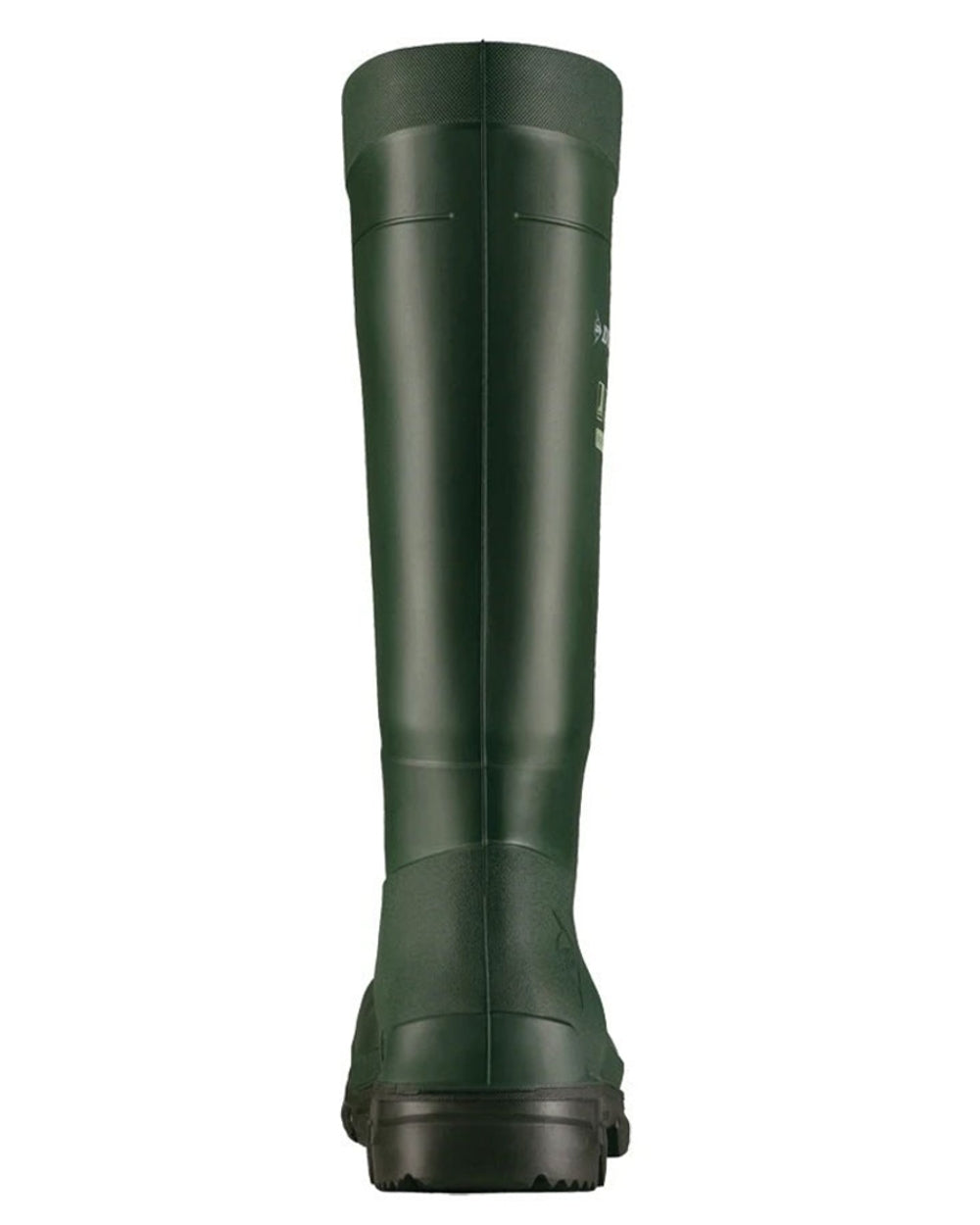 Green coloured Dunlop FieldPro Wellingtons on white background