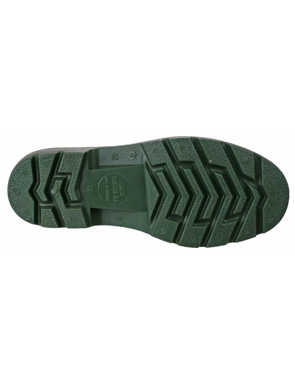 White/Green coloured Dunlop Pricemastor Wellingtons on blurry background